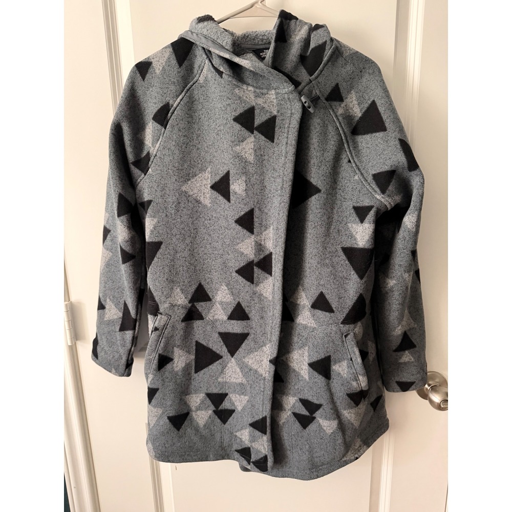 The North Face Womens Crescent Hooded Fleece Jacket Grey Black Geometric Print M